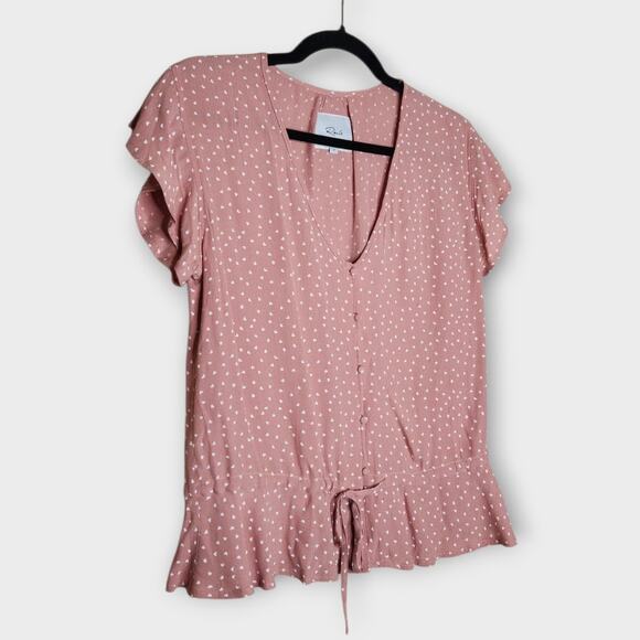 Rails Bretton Rosewood Mimi Hearts Pink V-Neck Blouse Women's Small - Picture 3 of 8